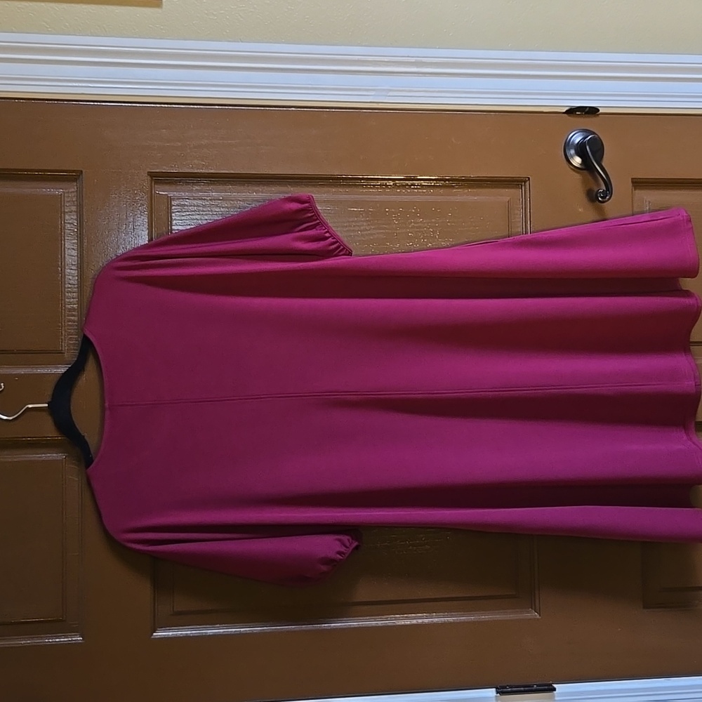 Ouges-Burgundy short sleeved pullover jersey knit swing dress Sz L NWT - Picture 6 of 8